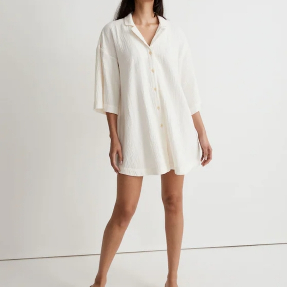 MADEWELL Crinkle Cotton Cover-up Mini Shirtdress - Picture 1 of 9